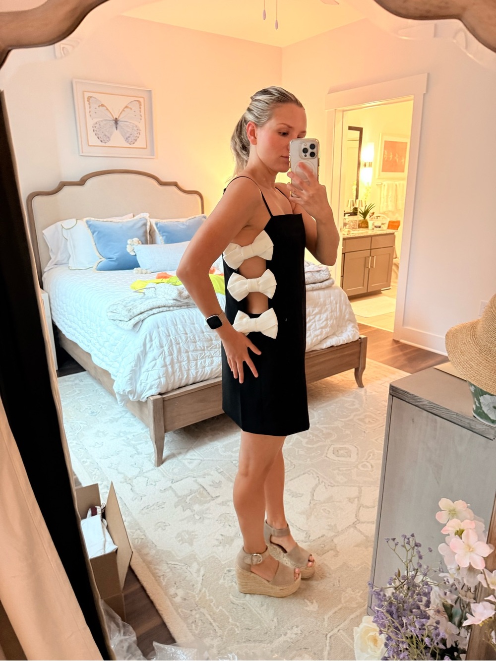 Nasty Gal Black Mini Dress with White Bow Cutouts